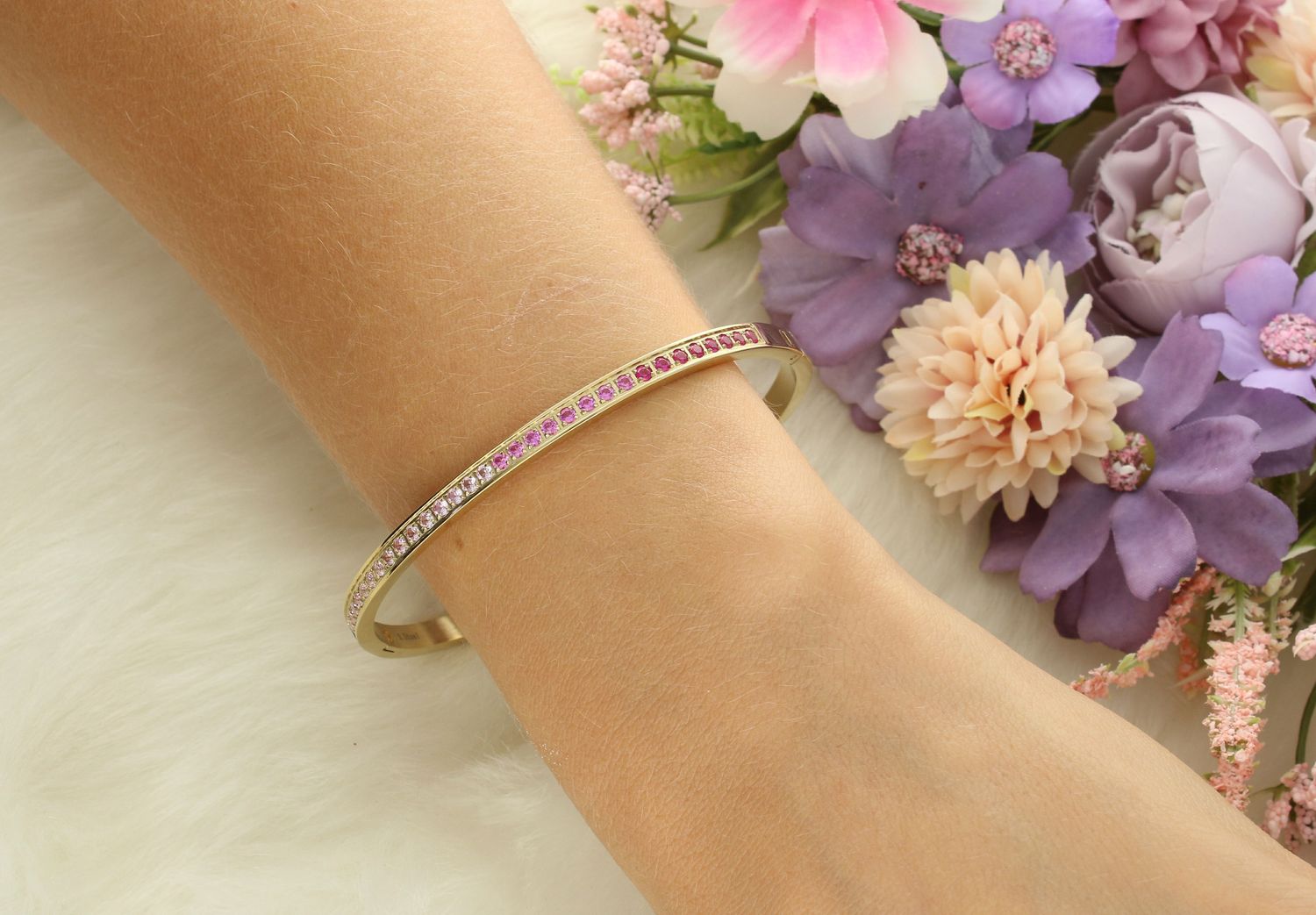 Bransoletka Nomination Pretty Bangle 029506 021 – Różowe Cyrkonie, Złota Stal PVD.jpg